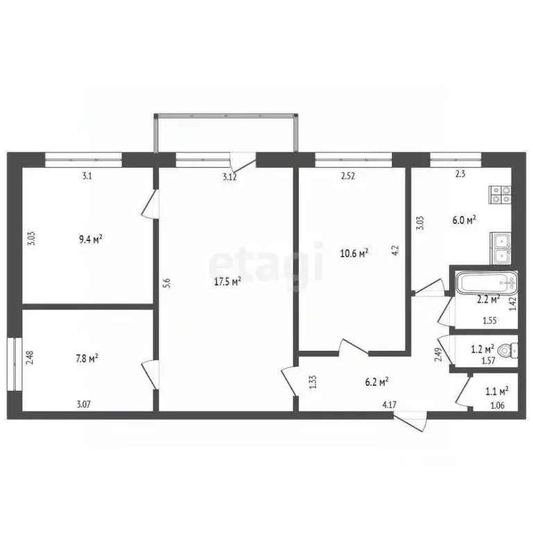 4-к кв. Кемеровская область, Березовский ул. Волкова, 6 (61.8 м) - Фото 2