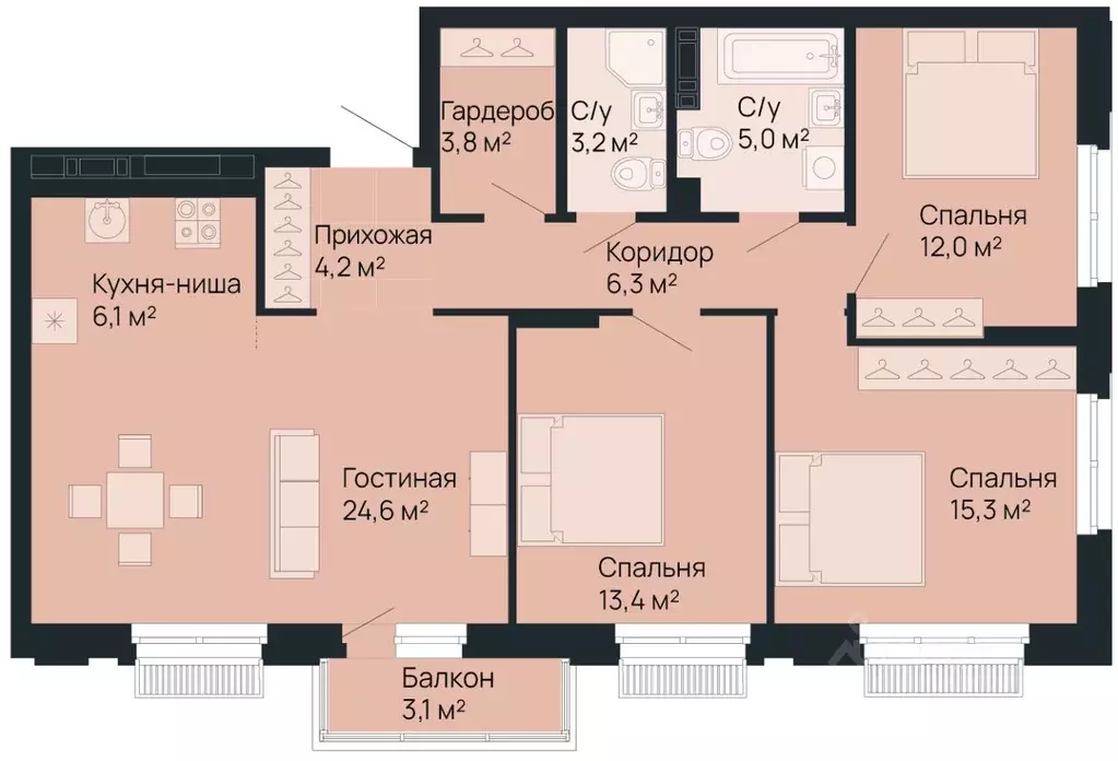 3-к кв. Нижегородская область, Нижний Новгород Резиденция жилой ... - Фото 0