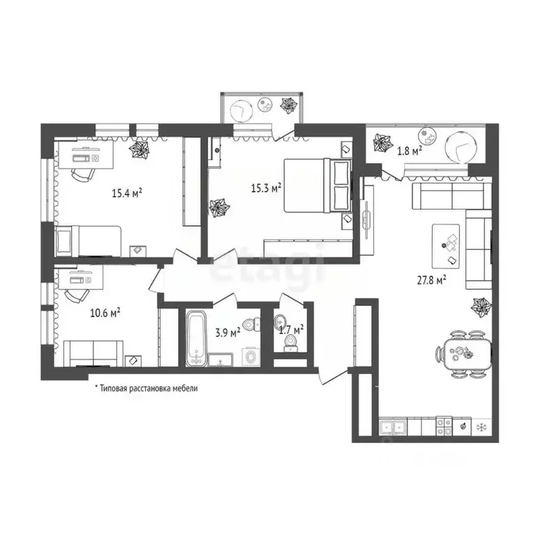 3-к кв. Тюменская область, Тюмень Полевая ул., 117к1 (85.4 м) - Фото 1