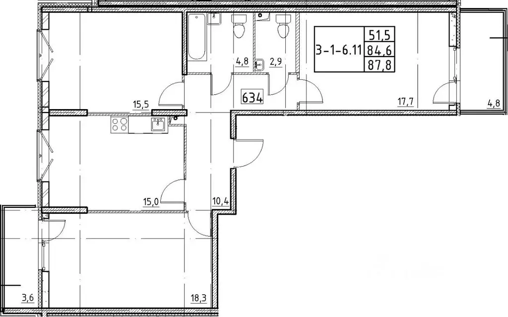 3-к кв. Санкт-Петербург Черниговская ул., 13к2 (89.9 м) - Фото 0