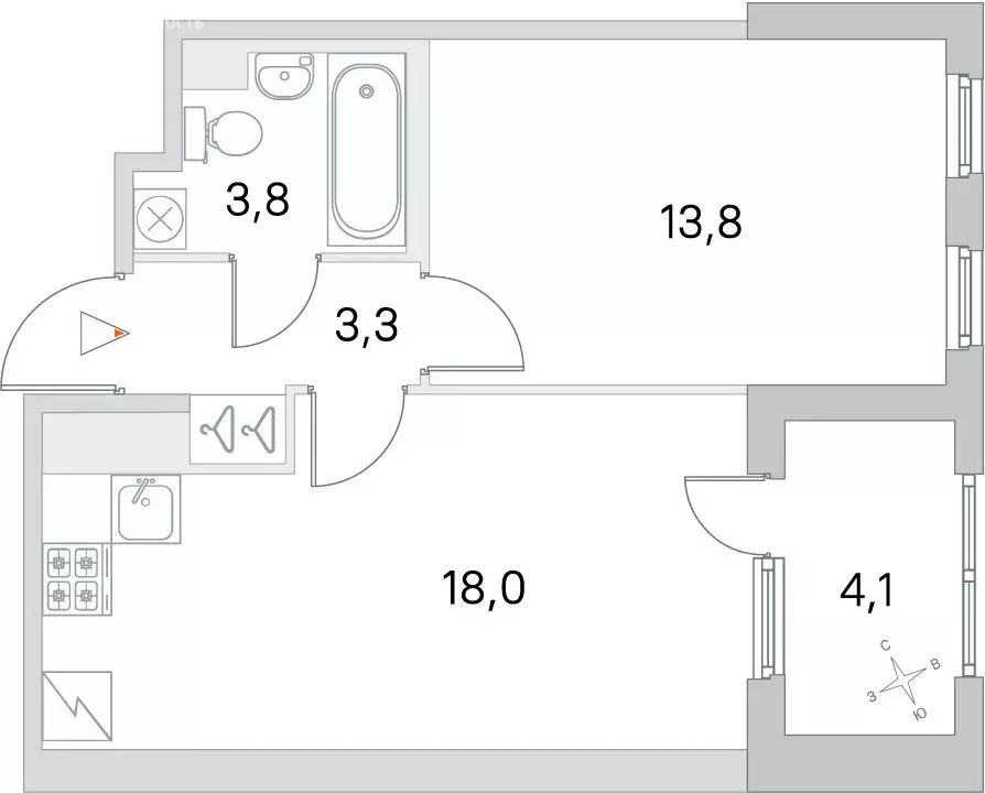 1-комнатная квартира: посёлок Шушары, улица Нины Петровой, 6к3 (38.9 ... - Фото 0