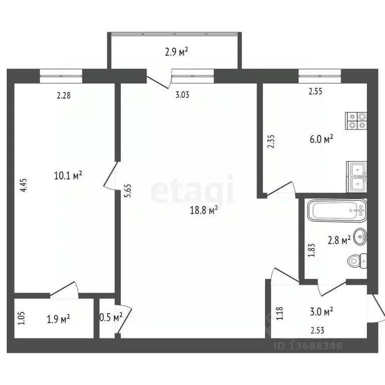 2-к кв. Хабаровский край, Комсомольск-на-Амуре ул. Сидоренко, 24 (45.1 ... - Фото 2