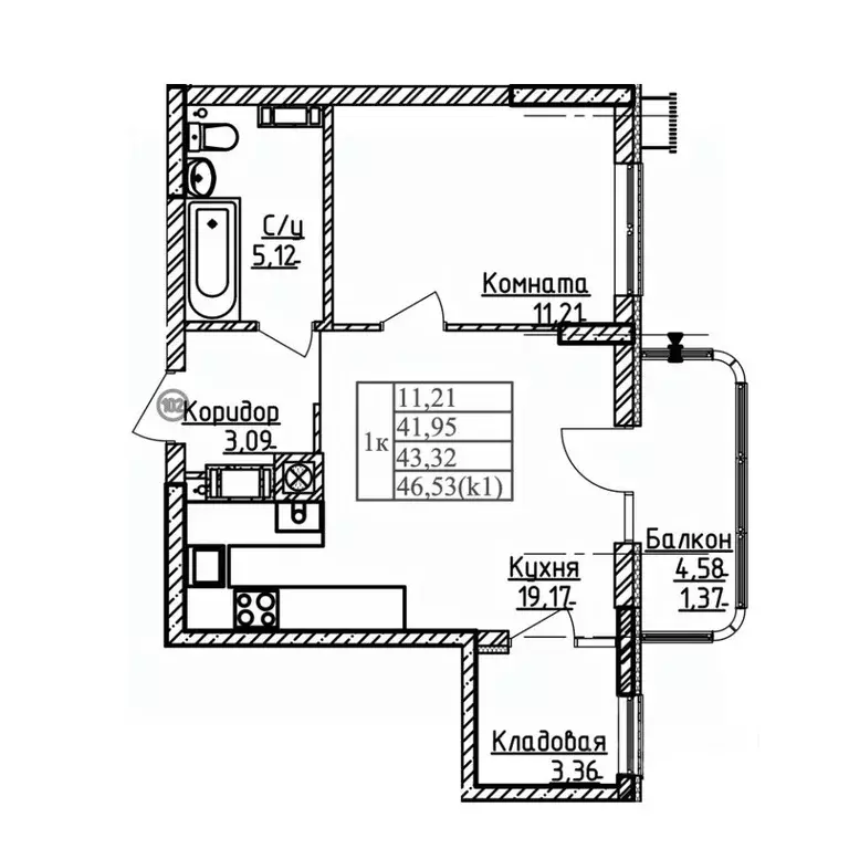1-к кв. Калининградская область, Калининград ул. Дубовая Аллея (43.32 ... - Фото 1
