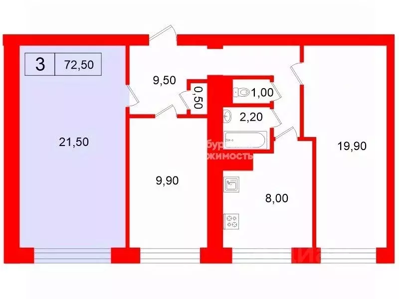 Комната Санкт-Петербург просп. Маршала Блюхера, 56 (21.5 м) - Фото 2