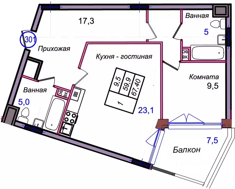 1-к кв. Калининградская область, Светлогорск Балтийская ул. (67.4 м) - Фото 1