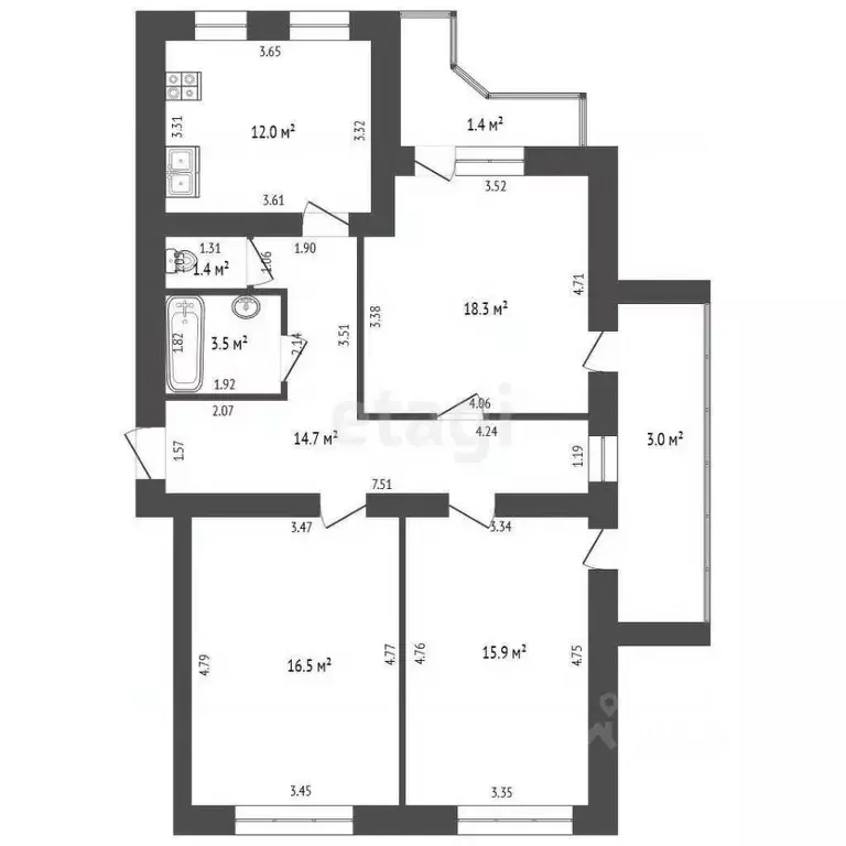 3-к кв. Мордовия, Саранск ул. Фридриха Энгельса, 15к4 (82.3 м) - Фото 2