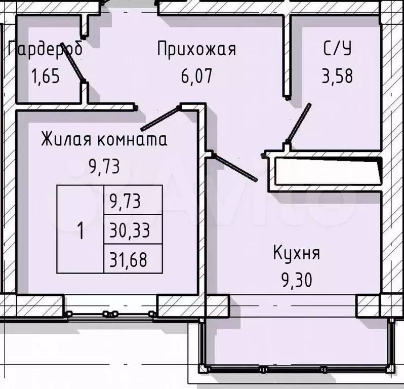 1-к. квартира, 31,7 м, 6/8 эт. - Фото 1