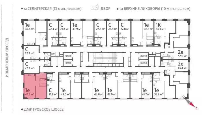 1-к. квартира, 43,6м, 16/32эт. - Фото 1