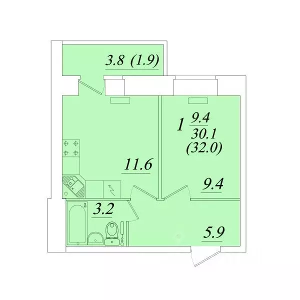 1-к кв. Вологодская область, Вологда  (32.0 м) - Фото 1