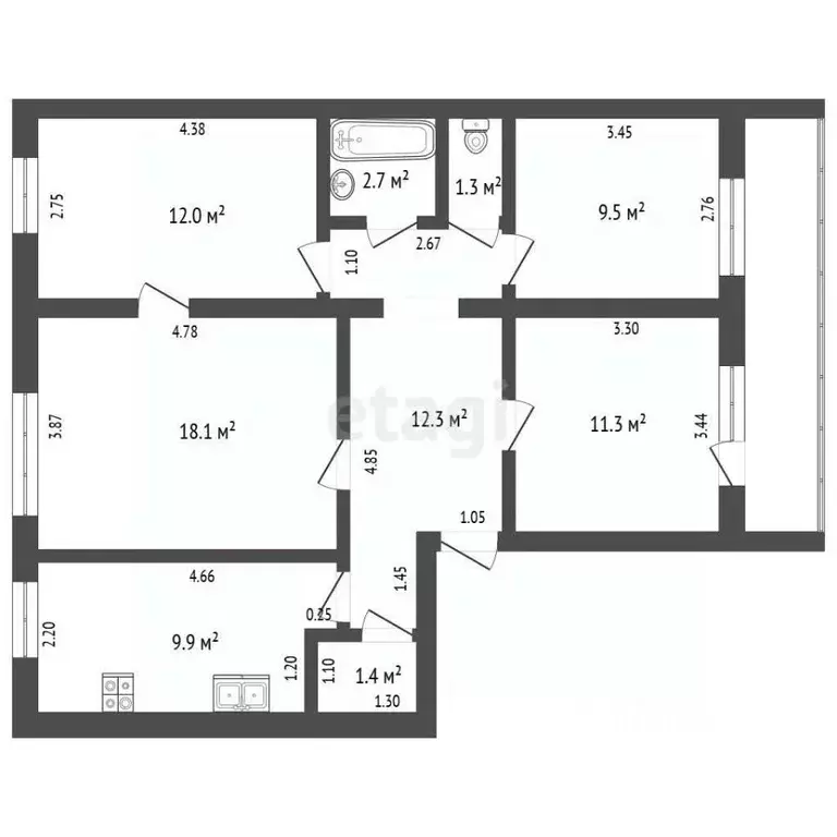 4-к кв. Вологодская область, Харовск Ленинградская ул., 22А (78.5 м) - Фото 1
