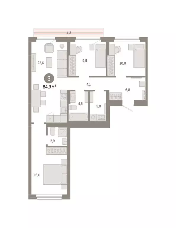 3-комнатная квартира: Новосибирск, квартал Лебедевский, 1/3 (84.9 м) - Фото 2