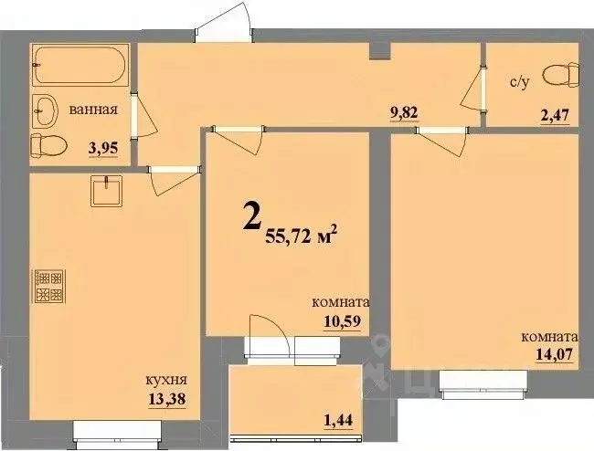 2-к кв. Владимирская область, Муром ул. 3-я Новослободская, 2 (55.72 ... - Фото 1