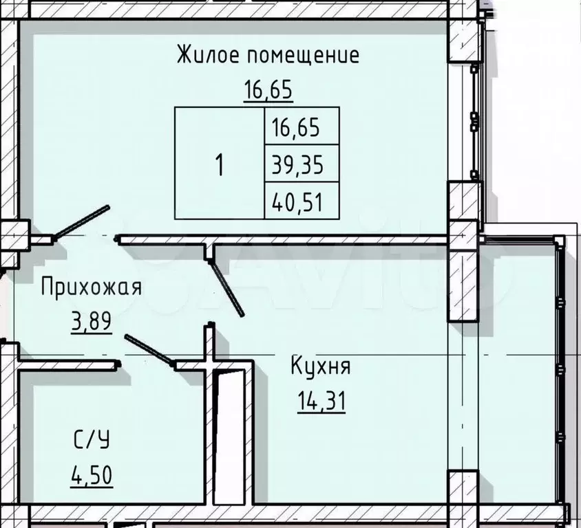 1-к. квартира, 40,5 м, 4/8 эт. - Фото 1