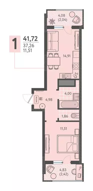 1-комнатная квартира: Краснодар, улица имени Леона Орбели, 9 (41.72 м) - Фото 1