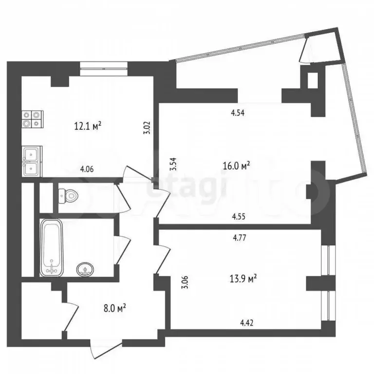 2-к. квартира, 58 м, 2/25 эт. - Фото 0