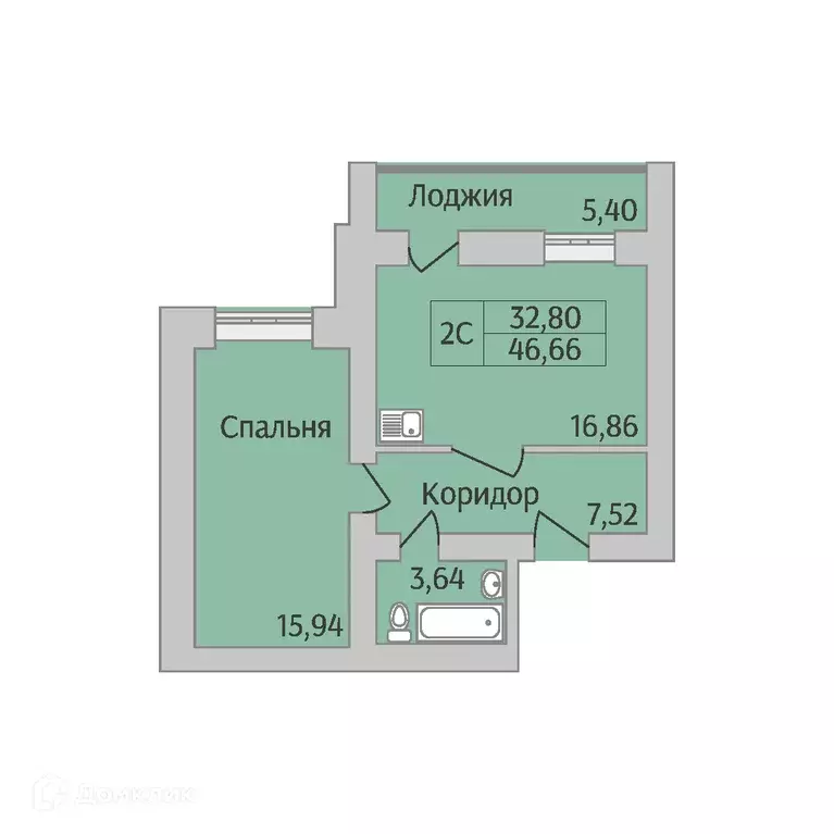 Продаётся квартира-студия, 46.66 м - Фото 1