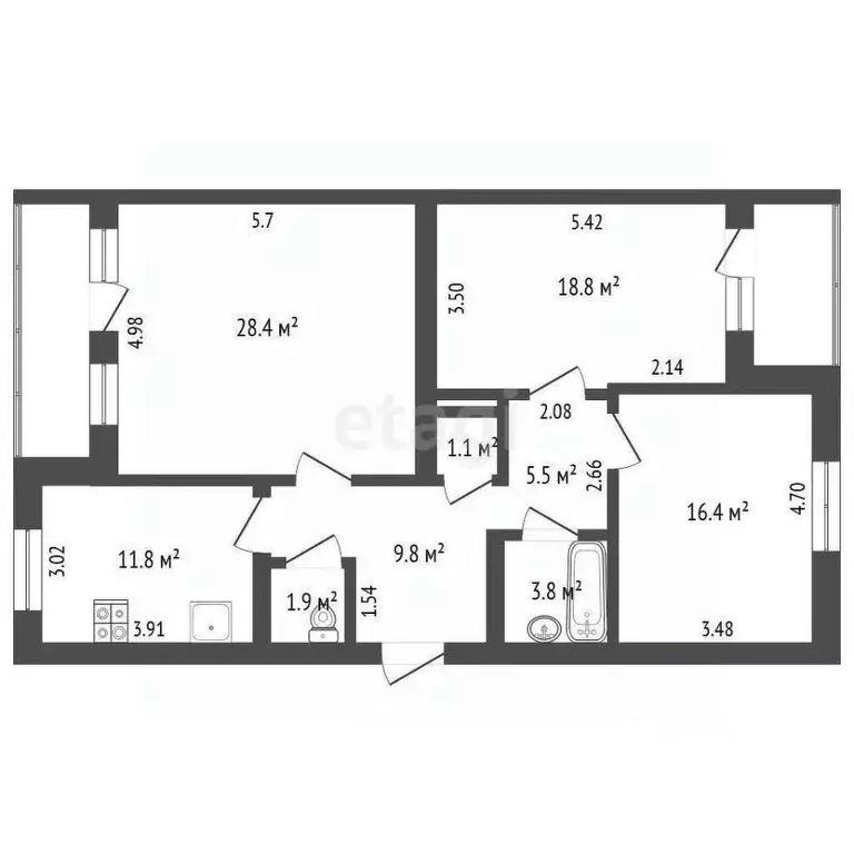 3-к кв. Вологодская область, Вологда Костромская ул., 7 (97.5 м) - Фото 1