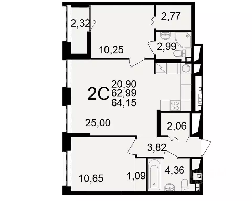 2-к кв. Рязанская область, Рязань ул. Чкалова (62.99 м) - Фото 1