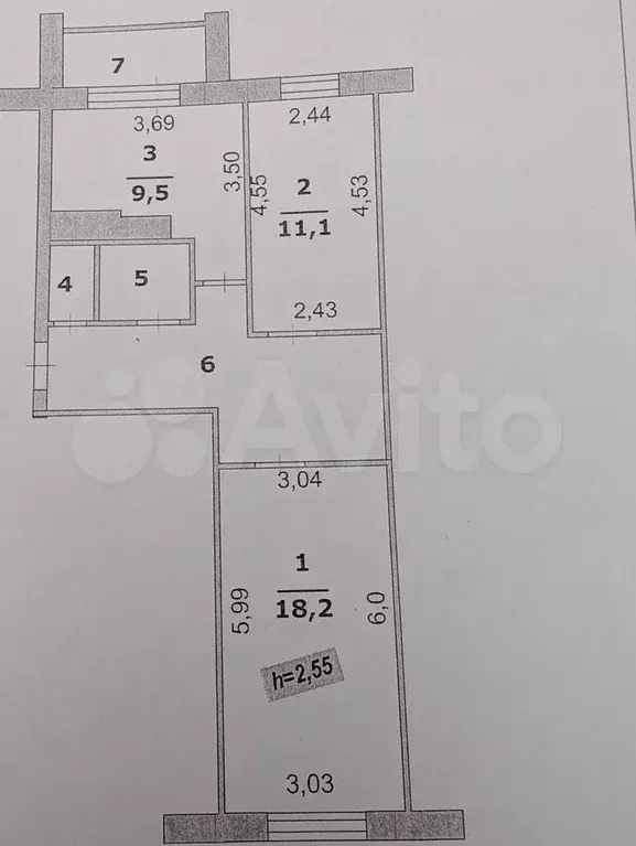 2-к. квартира, 55,3 м, 4/5 эт. - Фото 0