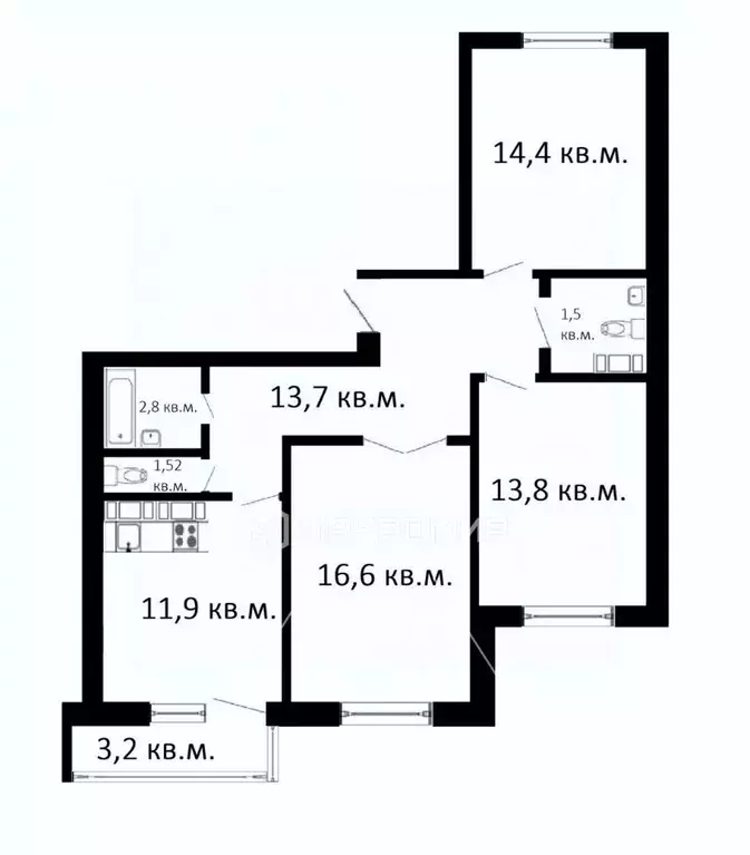 3-к кв. Ленинградская область, Ломоносовский район, Виллозское ... - Фото 2