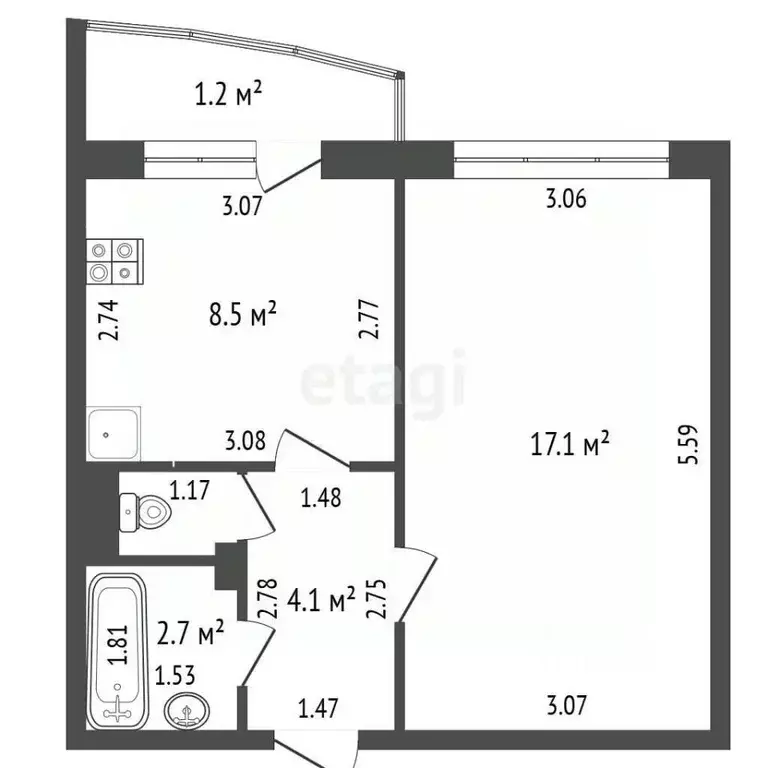 1-к кв. Чувашия, Чебоксары просп. Геннадия Айги, 16 (33.3 м) - Фото 2