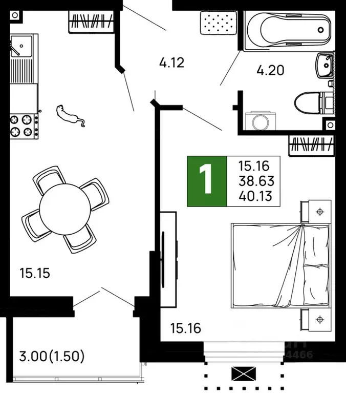 1-к кв. Адыгея, Майкоп 9 Мая ул., 14А (40.13 м) - Фото 1