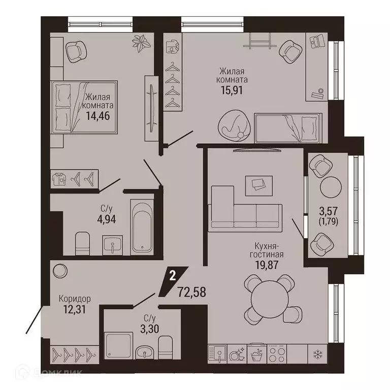 Продаётся 2-к квартира, 72.6 м - Фото 0