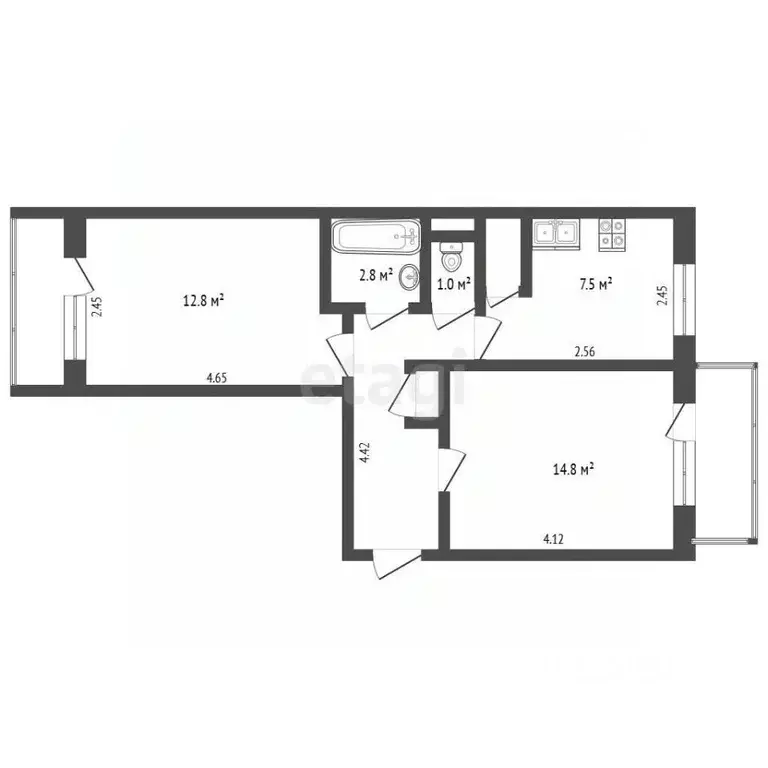 2-к кв. Забайкальский край, Шилка Партизанская ул., 41А (45.0 м) - Фото 1