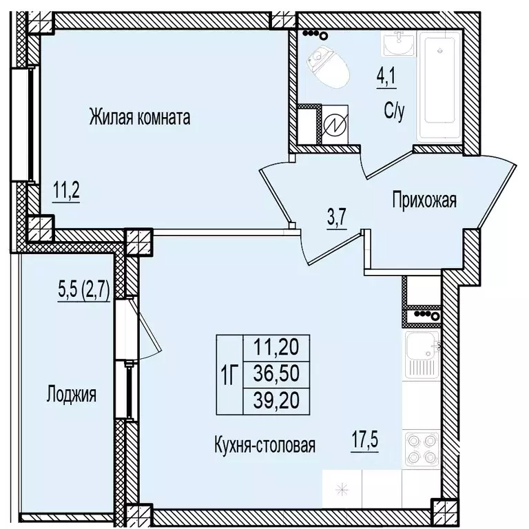 1-к кв. Псковская область, Псков Крестовское ш., 6 (39.2 м) - Фото 1