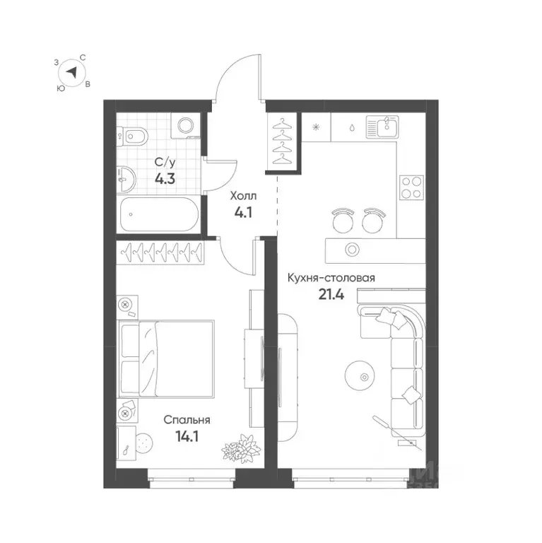 1-к кв. Свердловская область, Екатеринбург Солнечный жилрайон,  (43.9 ... - Фото 1