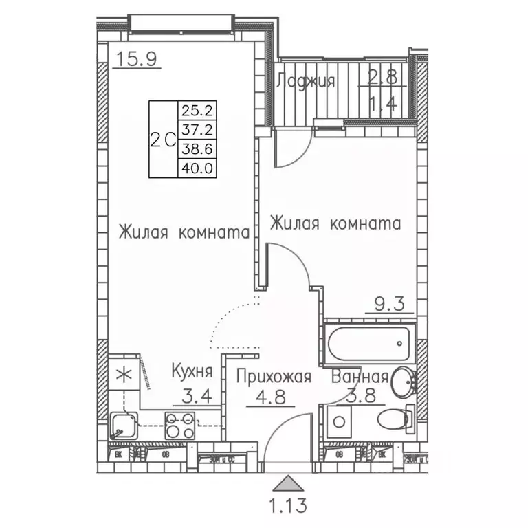 2-к кв. Приморский край, Владивосток ул. Расула Гамзатова, 7к1 (40.0 ... - Фото 1