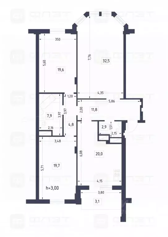 3-к кв. Татарстан, Казань Федосеевская ул., 50 (119.2 м) - Фото 1