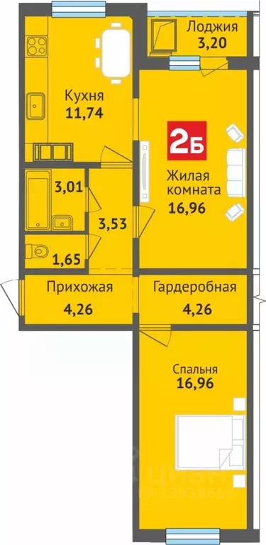 2-к кв. Чувашия, Чебоксары ул. Богдана Хмельницкого, 129 (65.56 м) - Фото 1