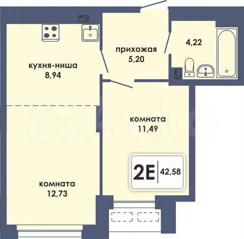 2-к. квартира, 42,6 м, 2/10 эт. - Фото 0