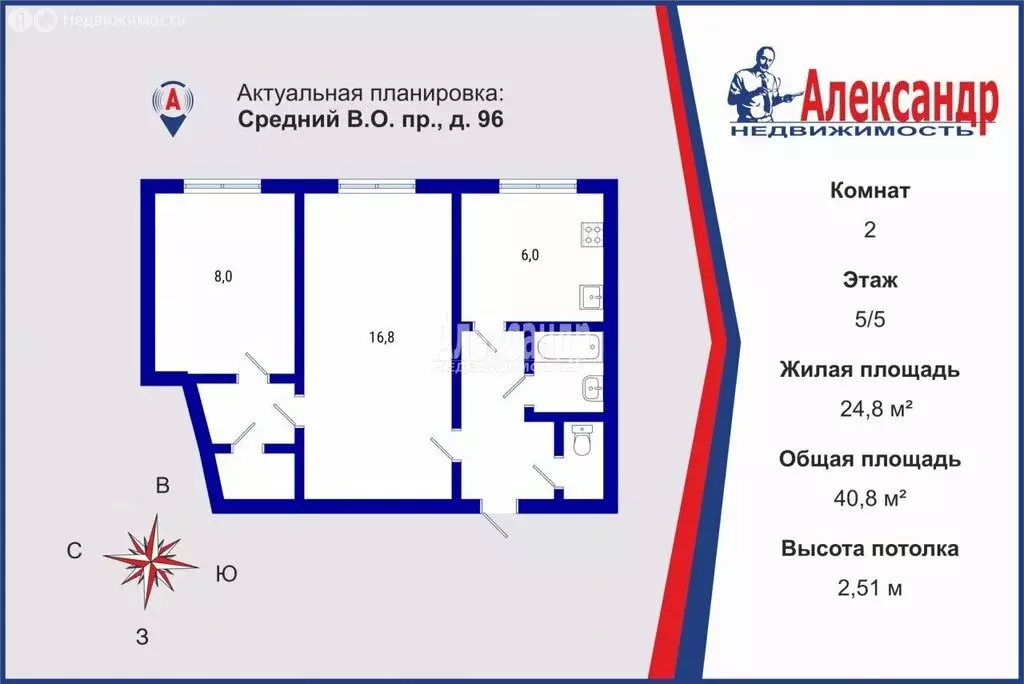 2-комнатная квартира: Санкт-Петербург, Средний проспект Васильевского ... - Фото 0