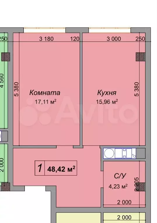 1-к. квартира, 48,4 м, 4/12 эт. - Фото 1