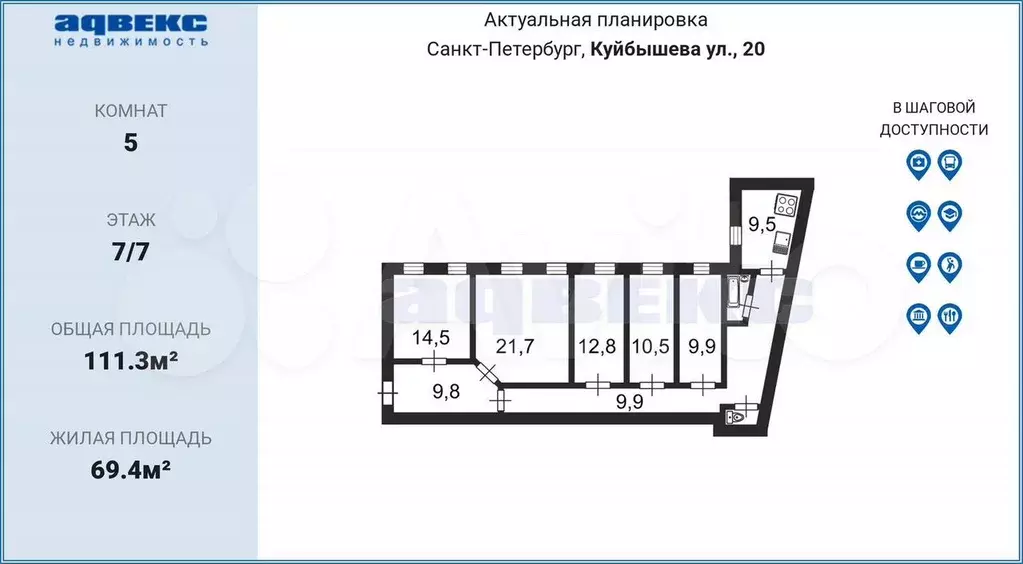 5-к. квартира, 111,3 м, 7/7 эт. - Фото 0