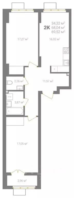 2-к кв. Нижегородская область, Нижний Новгород Ветеринарная ул. (69.52 ... - Фото 2