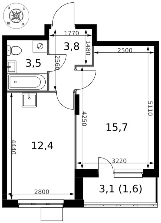 1-к кв. Московская область, Ленинский городской округ, д. Сапроново ... - Фото 1