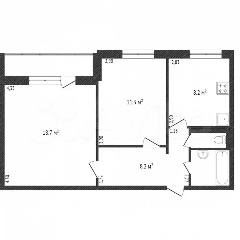 2-к. квартира, 48,9 м, 3/10 эт. - Фото 0