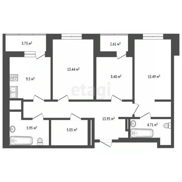 3-к кв. Ростовская область, Ростов-на-Дону Тибетская ул., 1Вс8 (85.0 ... - Фото 2