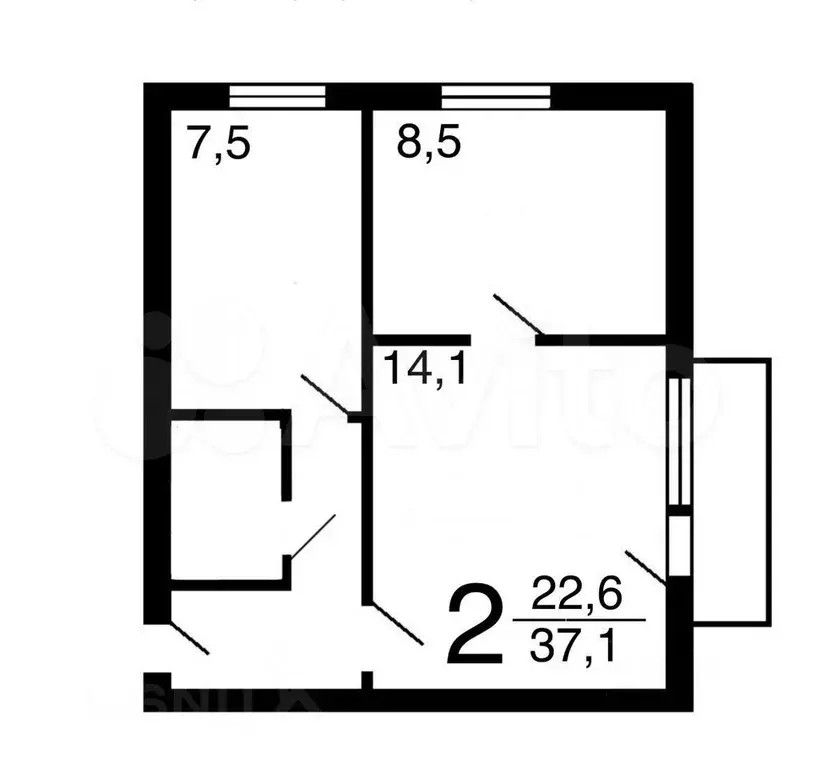 2-к. квартира, 38 м, 5/9 эт. - Фото 1