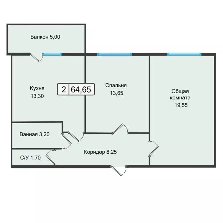 2-к кв. Ставропольский край, Невинномысск ул. Дунаевского, 11Е (62.77 ... - Фото 1