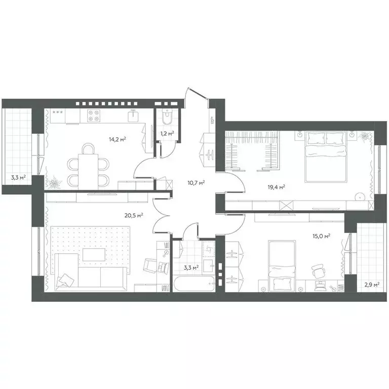 3-комнатная квартира: Петра Дубрава, посёлок городского типа Петра ... - Фото 1