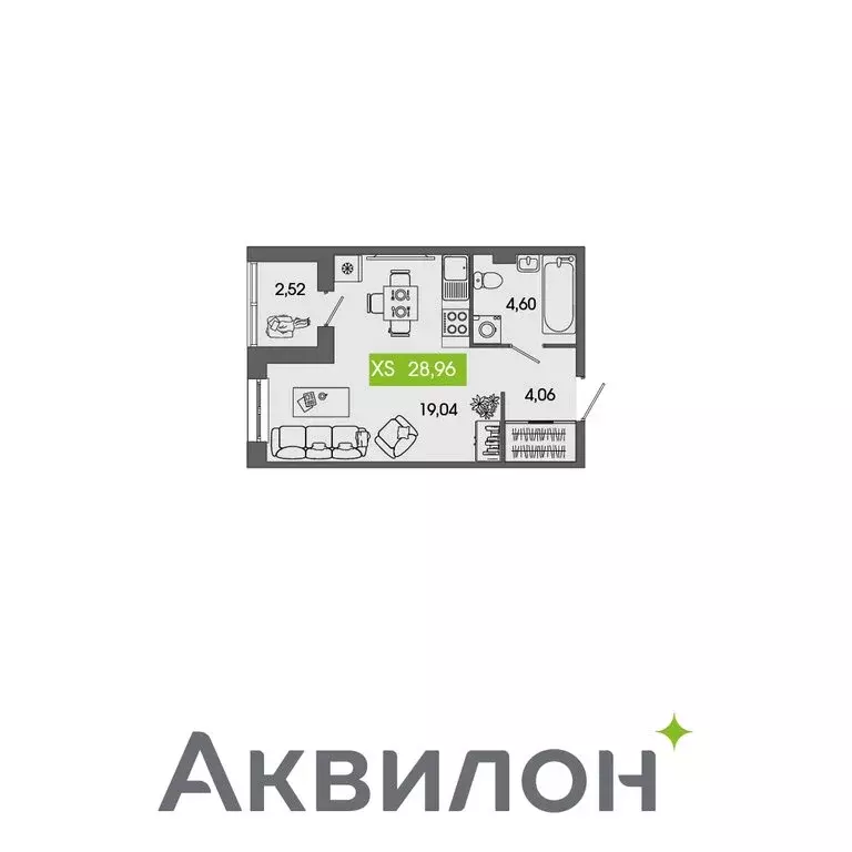 Квартира-студия: Северодвинск, ЖК Аквилон Севен (28.96 м) - Фото 0