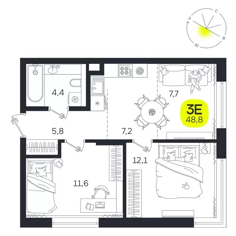 3-комнатная квартира: Екатеринбург, улица Титова, 19Б (48.8 м) - Фото 0