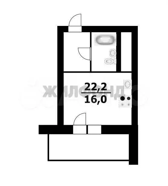 Квартира-студия, 22,2 м, 6/14 эт. - Фото 0