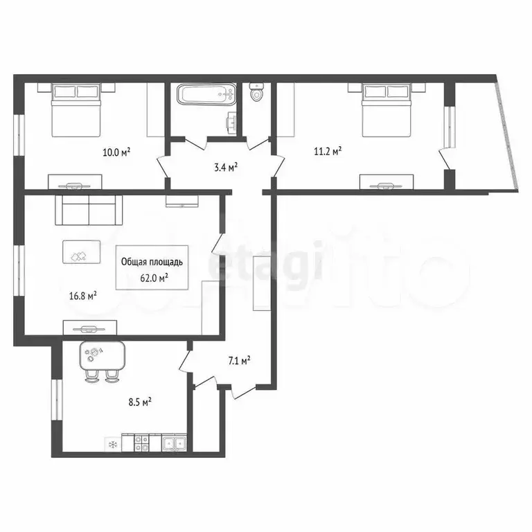 3-к. квартира, 62 м, 4/9 эт. - Фото 1