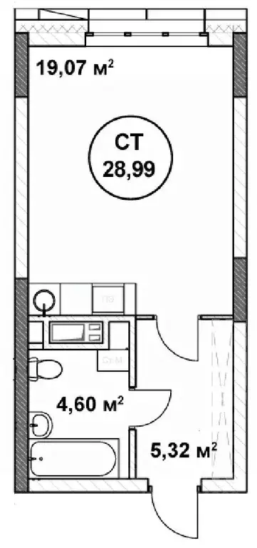 Студия Нижегородская область, Нижний Новгород ул. Родионова (28.99 м) - Фото 1