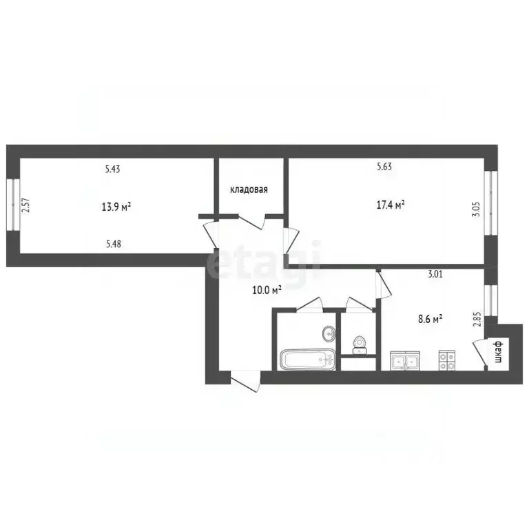 2-к кв. Вологодская область, Череповец ул. Наседкина, 2/47 (56.3 м) - Фото 1